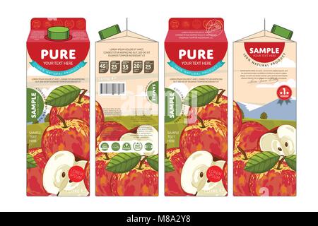 Modello di progettazione di confezionamento di succo di mela Illustrazione Vettoriale