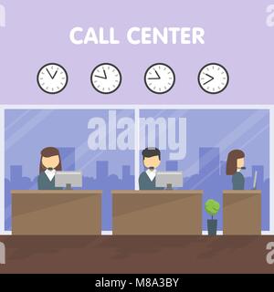 Lavoratori call center, illustrazione vettoriale Illustrazione Vettoriale
