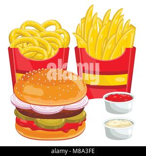 Il fast food set di menu, illustrazione vettoriale Illustrazione Vettoriale