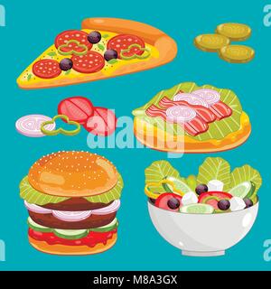 Il fast food set di menu, illustrazione vettoriale Illustrazione Vettoriale