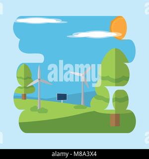 Energia eolica dalla turbina eolica Illustrazione Vettoriale