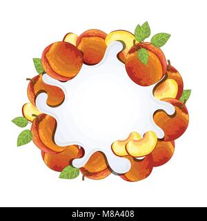 Yogurt splash isolato con pesca, vettore Illustrazione Vettoriale