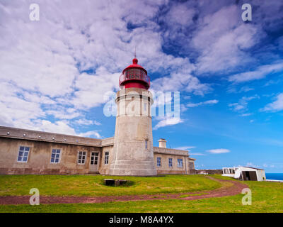 Farol de Albernaz, faro, Ponta do Albernaz, sull isola di Flores, Azzorre, Portogallo Foto Stock