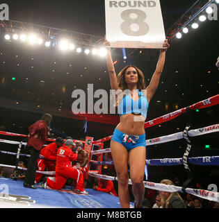 LAS VEGAS NV - Dicembre 13: anello ragazza al campionato di HBO Boxing al Chelsea al Cosmopolitan di Las Vegas in Las Vegas NV il 13 dicembre 2014. ***HOUSE COPERTURA CREDITO***: RTNErik Kabik Fotografia / MediaPunch Foto Stock