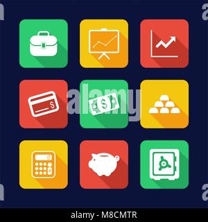 Le icone delle finanze Design piatto Illustrazione Vettoriale