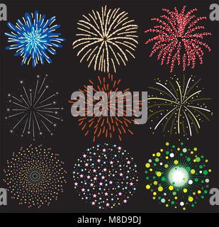 Set di vettore di coloratissimi fuochi d'artificio Illustrazione Vettoriale