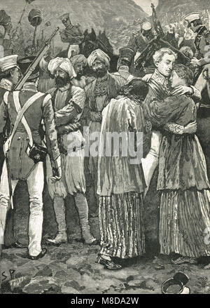 Il salvataggio dei prigionieri presi in ostaggio dai Wazir Akbar Khan, 17 settembre 1842, prima Guerra Anglo-Afghan Foto Stock