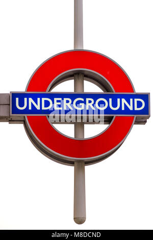 LONDON, Regno Unito - 26 gennaio 2017: London Underground roundel segno sagomato. La metropolitana di Londra è la più antica ferrovia sotterranea nel mondo la copertura Foto Stock