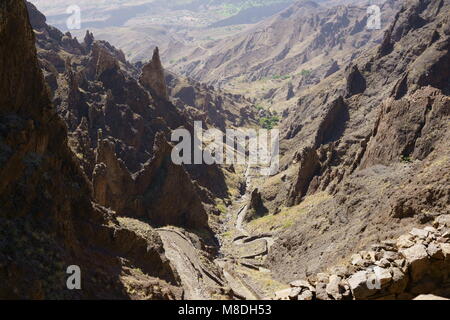 Paesaggio intorno al Walking-Tour dall Alto mira a Chã de morte, la parte occidentale del Santo Antao Isola, Capo Verde Foto Stock