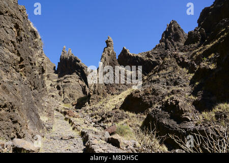 Paesaggio intorno al Walking-Tour dall Alto mira a Chã de morte, la parte occidentale del Santo Antao Isola, Capo Verde Foto Stock