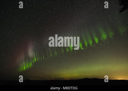 Luci del nord nel cielo, lastra di nickel Parco Provinciale, Penticton, British Columbia, Canada Foto Stock