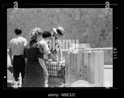 Fotografia che documenta le conseguenze di atti terroristici e le successive misure governative, compresi gli sforzi per cercare armi all'interno delle spedizioni merci ebraiche. Foto Stock