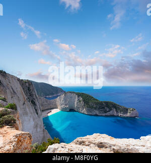 Navagio beach bianche rocce famoso tettuccio di paesaggio di Zante Island, Grecia Foto Stock