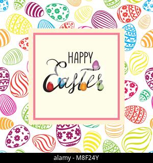 Felice Pasqua biglietto di auguri. Vacanze di primavera bakground decorativo con le uova di Pasqua Illustrazione Vettoriale