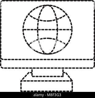 Forma tratteggiata schermo elettronico computer con connessione globale Illustrazione Vettoriale