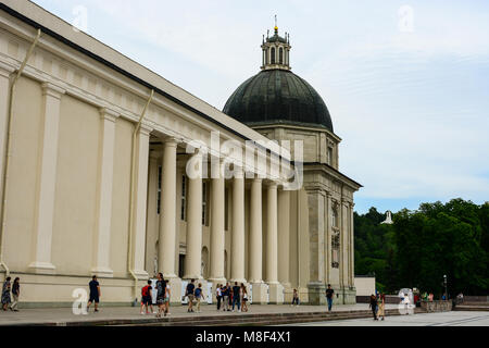 Vilnius, Lituania - 3 Agosto 2017: Piazza del Duomo e la cattedrale di Vilnius - la chiesa cattolica romana costruita nel 1779-1783 Foto Stock