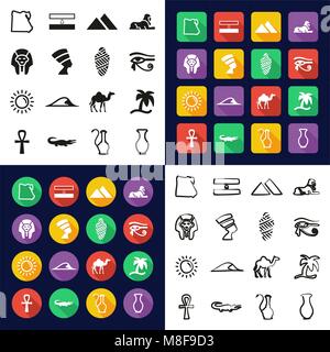 L'Egitto tutti in una delle icone in Bianco e Nero Color Design piatto Set di Freehand Illustrazione Vettoriale