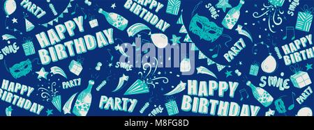 Buon compleanno scarabocchi vettore completo banner di grandi dimensioni Illustrazione Vettoriale