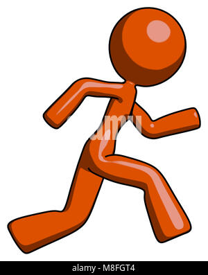 Disegno arancione mascotte donna corre veloce a destra. Foto Stock