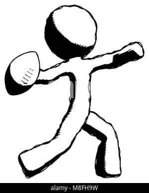 Disegno a inchiostro uomo mascotte gettando il calcio. Foto Stock