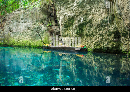 Piccolo fiume arounded con le rocce nel Parco Xcaret, Messico Foto Stock