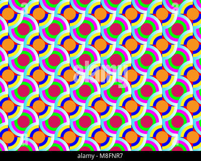 Seamless circles illustration for design, printing. and background texture with image of concentric colored circles and geometric shapes Foto Stock