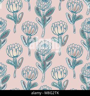 Protea fiore vettore seamless pattern. Illustrazione Vettoriale