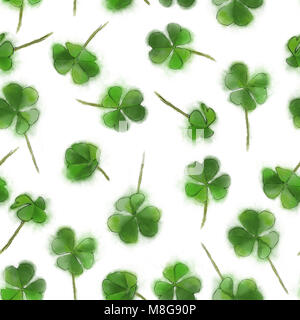 St.Patrick's Day Shamrock lascia isolato su bianco Seamless Pattern. Irish Portafortuna rapporto senza giunture per lo sfondo, Stampa, design, e tessile. Foto Stock