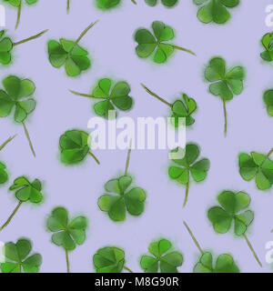 Shamrock Leaf Seamless Pattern su sfondo di lavanda. Il giorno di San Patrizio nel rapporto per una perfetta stampa, sfondo, design, e tessile. Foto Stock