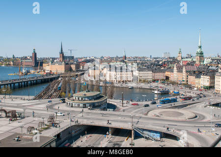 Vista aerea da Katarina ascensore di Slussen e la Città Vecchia di Stoccolma. La città è costruita su 14 isole e spesso chiamata la Venezia del nord. Foto Stock