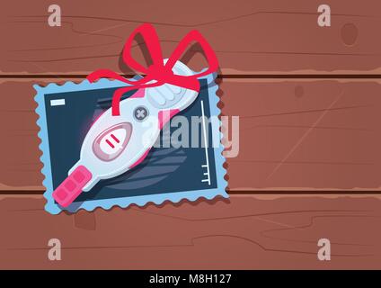 Positiva la prova Prenancy con nastro rosso sulla prua di legno sfondo Texture Illustrazione Vettoriale