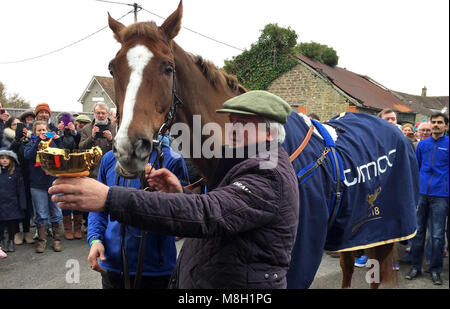 Trainer Colin Tizzard in formato nativo di fiume durante la Gold Cup vincitori photocall at Virginia ceneri, Templecombe. Foto Stock