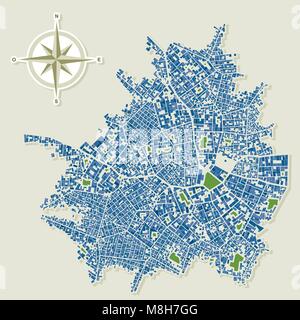 Mappa della città di astratto e il vento di rose, illustrazione vettoriale. Illustrazione Vettoriale