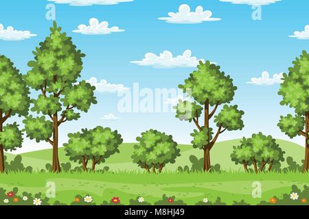 Rual estate paesaggio con alberi e fiori Illustrazione Vettoriale