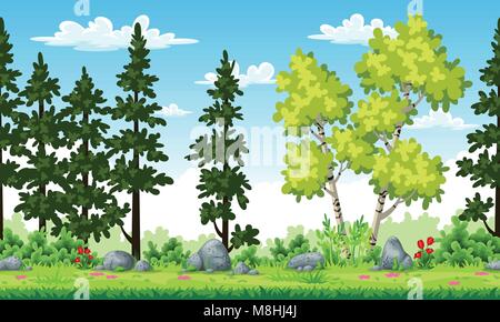 Rual estate paesaggio con alberi e fiori Illustrazione Vettoriale