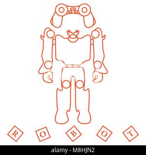 Giocattoli per bambini: robot, telecomando, cubetti. Design per banner, poster o di stampa. Illustrazione Vettoriale