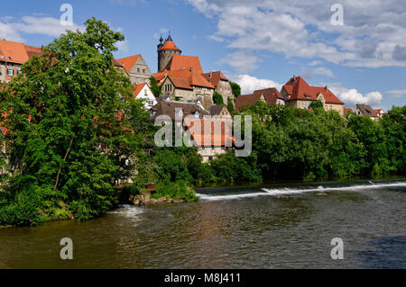 Besigheim: Schochenturm e la città vecchia sopra il fiume Enz, Ludwigsburg District, Baden-Württemberg, Germania Foto Stock