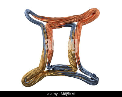 Gemini segno zodiacale. Abstract simbolo di metallo. Il rendering 3D Foto Stock