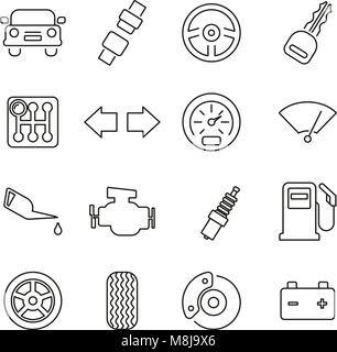 Auto & Auto icone di parti di linea sottile illustrazione vettoriale impostato Illustrazione Vettoriale