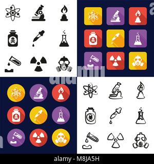 La chimica tutti in una delle icone in Bianco e Nero Color Design piatto Set di Freehand Illustrazione Vettoriale