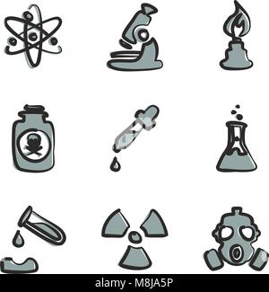 Icone di chimica di Freehand 2 colori Illustrazione Vettoriale