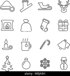 Vacanze di Natale & Tradizione icone linea sottile illustrazione vettoriale impostato Illustrazione Vettoriale
