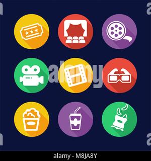 Icone del Cinema Design piatto cerchio Illustrazione Vettoriale