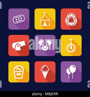 Icone di circo Design piatto Illustrazione Vettoriale