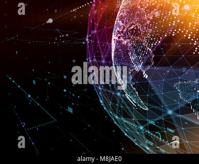 Messa a terra, che rappresentano a livello globale la connessione di rete internazionale di significato. 3d'illustrazione. Foto Stock
