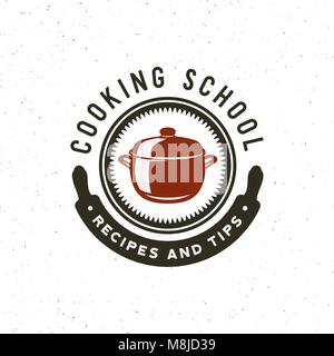 Vintage lezioni di cucina logo in stile retrò culinario scuola emblema. illustrazione vettoriale Illustrazione Vettoriale