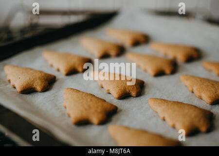 La cottura gingerbread cookies per Natale Foto Stock