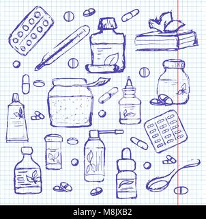 La droga su un notebook. Illustrazione Vettoriale in uno schizzo di stile. Illustrazione Vettoriale
