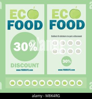 Eco flyer, brochure, promozioni coupon o il design di banner con sconto adesivi Illustrazione Vettoriale