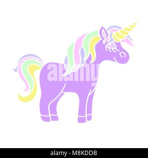 Carino viola icona Unicorn sullo sfondo bianco Illustrazione Vettoriale